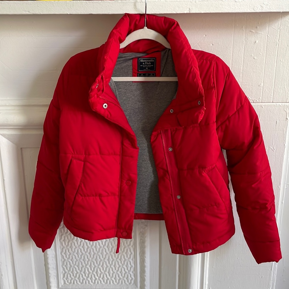 Abercrombie & Fitch Red Puffer Coat